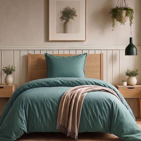 Parure housse de couette 140x200cm + 1 taies 100% coton canard - VITALIA (1/4)