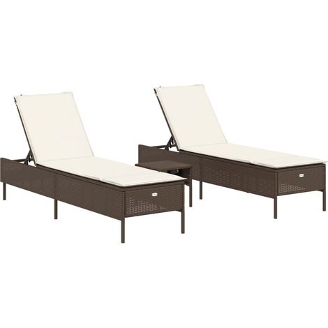 Maison Exclusive - Set Lettini Prendisole con Cuscini 3pz Marrone in Polyrattan