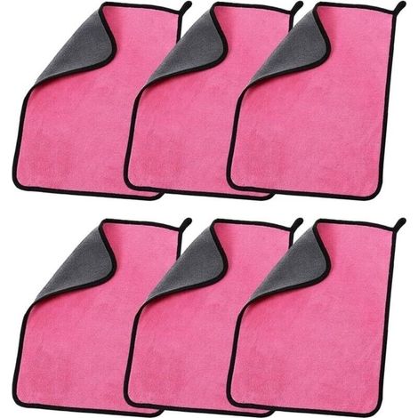 6 Pièces Chiffons Microfibre de Nettoyage Voiture 500GSM Serviette Microfibre Séchage Rapide Serviettes pour Polissage Fartage Detailing Auto Absorption Doux 30x30cm Rose