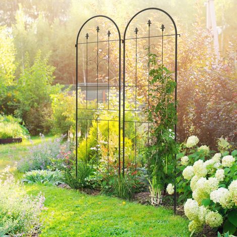 Lot de 2 treillis de jardin, support pour plantes grimpantes en acier, 50L x 180H cm, noir