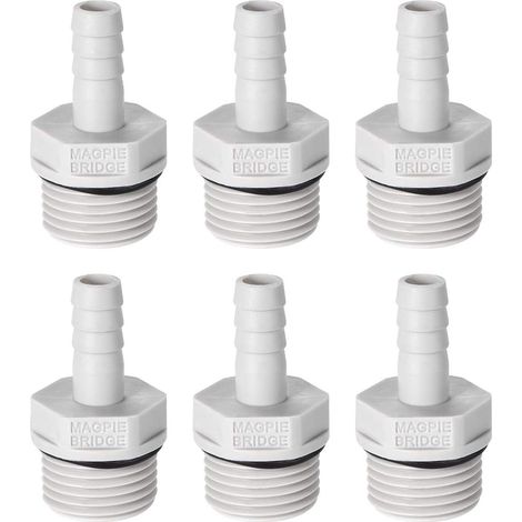 6mm PVC Flexible Connector Adapter 15/64" Barbillon x1/8" G Male Hose 6Pcs 1/2" G x 8mm (1/5)
