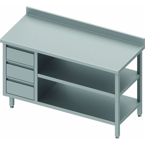 Table Inox 3 Tiroirs & 2 Etagères à Droite - Gamme 700 - Stalgast