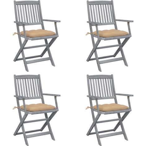 Klappbare Gartenstühle 4 Stk. mit Kissen Massivholz Akazie