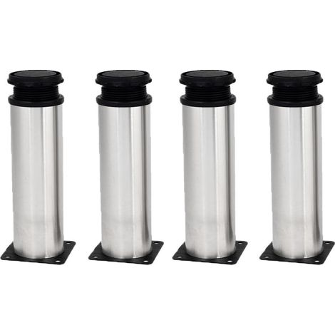 Lot de 4 pieds réglables en acier inoxydable avec finition brossée pour canapé, lit, armoire, bureau, table (1/4)