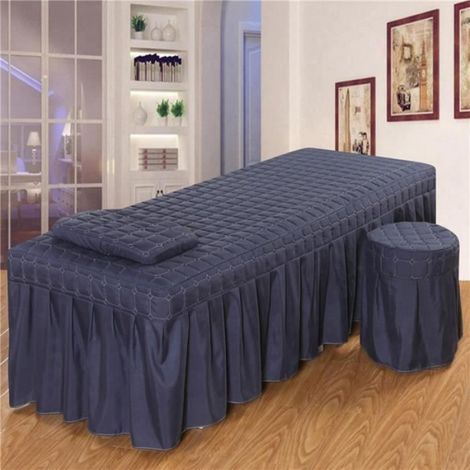 Jupe De Table De Massage - En Velours Polyester Avec Trou Respiratoire Facial - Pour Lit De Massage 185x70 cm Et 190x70 cm - Ensemble Complet Avec Taie D Oreiller Et Housse De Tabouret (1/4)