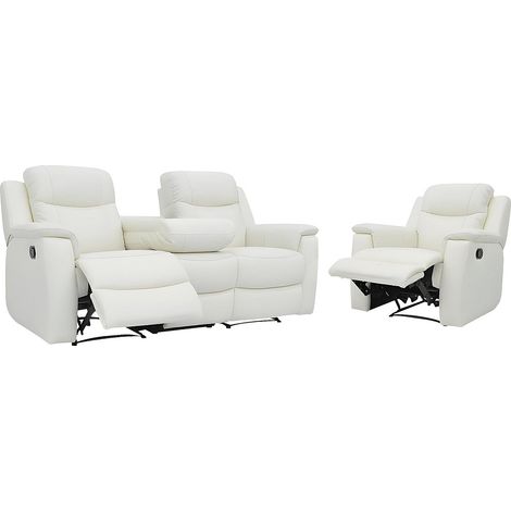 Vente-Unique – Canapé relax 3 places et fauteuil relax en cuir de vachette – Blanc ivoire – Système de levier pour ajustement – Dimensions optimales