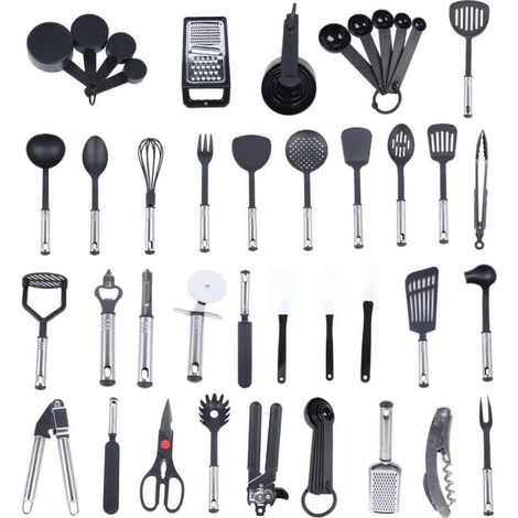 Set di 40 utensili da cucina in silicone nero