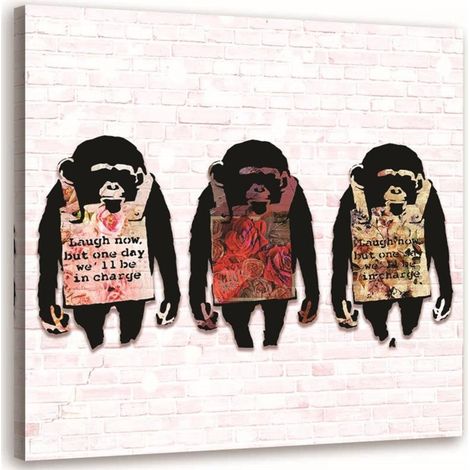 Tableau sur toile Banksy singe multicolore 40x40 (1/5)