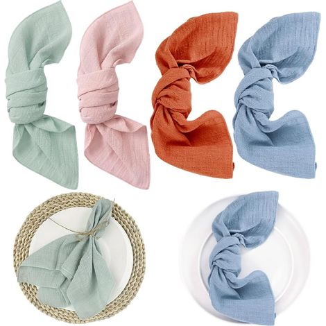Serviettes de table en tissu, Un ensemble de 4 serviettes de table unies 32 x 32 cm bordées de coton adaptées à la décoration de table et aux occasions d'anniversaire(orange, rose, bleu, vert) (1/5)