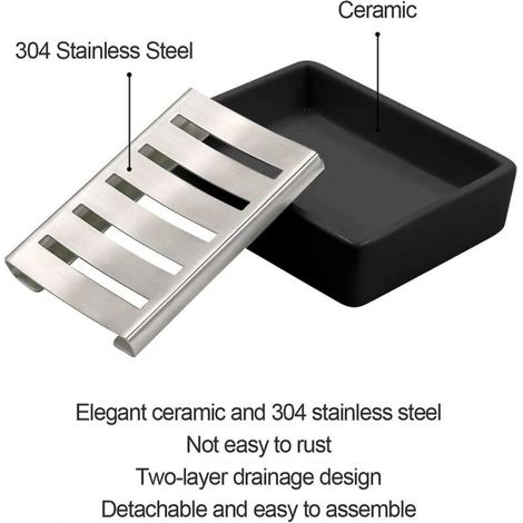 Porte-savon en céramique en acier inoxydable Sus304, dites non au savon moelleux, nettoyage facile (noir) (1/3)