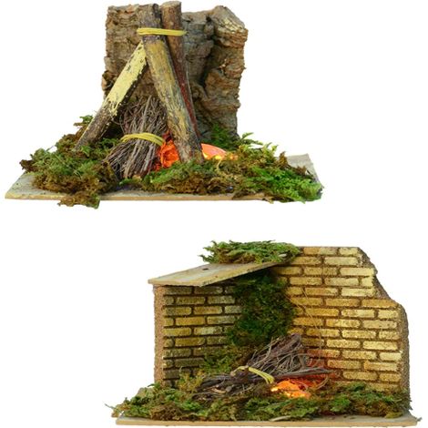 Caminetto Presepe 15x15x15 cm Oro e Verde Peraga Christmas