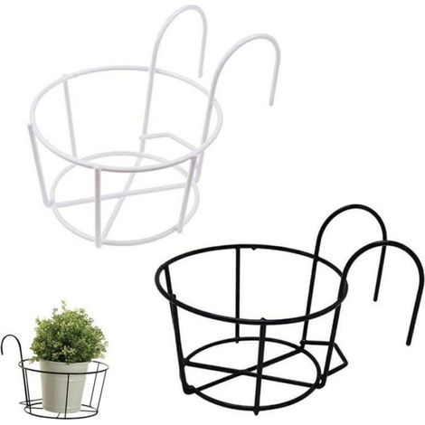 Support de Fleurs Suspendu - Fer Rond avec Enrobage Plastique - Pour Balcon Jardin Maison - 2 Pièces Noir Blanc (1/4)