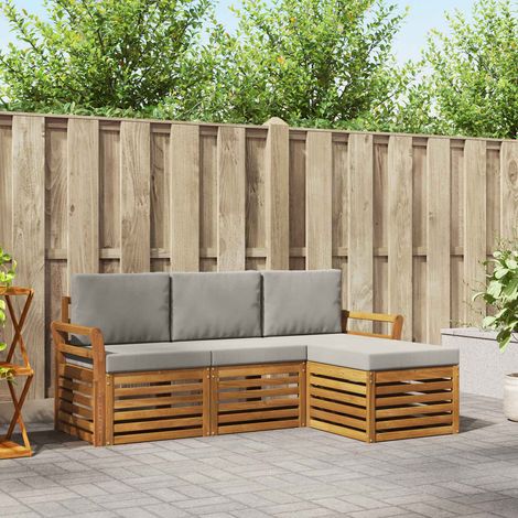 Outdoor-Sofagarnitur mit Kissen 4 pcs Natürlich und Hellgrau (1/5)