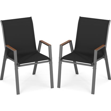 COSTWAY Stackable Patio Chairs Set of 2 Outdoor Breathable Fabric Dining Chairs (1/5)