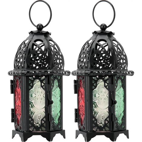 Lot de 2 bougeoirs vintage en forme de château, en métal noir rétro fer, pour décoration de mariage ou de maison. (1/5)