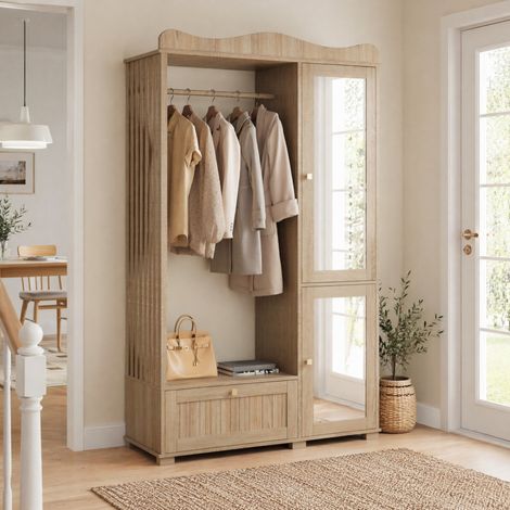 Armoire dressing avec miroir 115,5 cm MDF chene OKMYHOME (1/5)