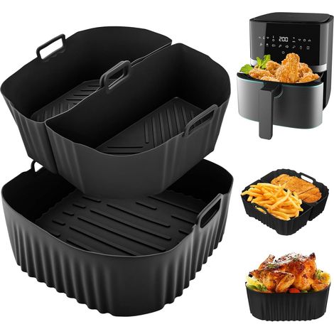 3-teiliges Silikon-Heißluftfritteusen-Formenset: 2 x 3,1 l + 1 x 6,2 l, flaches Heißluftfritteusen-Zubehör, wiederverwendbares Zubehör für Philips 2000 Serie NA230, Cecotec Cosori Turbo Blaze