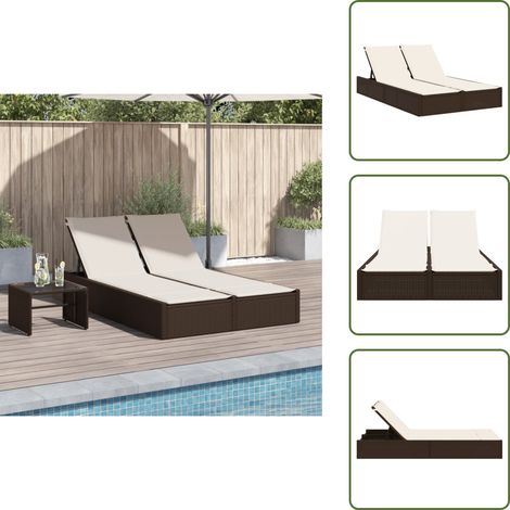 The Living Store Doppel-Sonnenliege mit Auflagen Braun Poly Rattan - Doppel-Sonnenliege - Gartenliege - Lounge Chair - Rattan Liege - Outdoor Lounge (1/5)