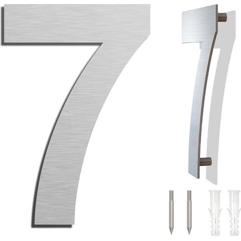Hausnummer aus Edelstahl，25,4 cm，Nummer 7，Schwebende Hausnummer，Hausnummer aus Metall，Hausnummer für den Außenbereich，3D-Hausnummer，Silber (1/5)
