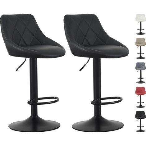 Set of 2 Bar Stools, Height Adjustable Swivel Barstools, Counter Stools with Backrest, Faux Leather Seat, Footrest and Metal Base for Home, Kitchen and Restaurant Stanley BLACK