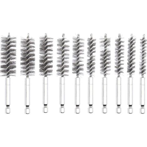 Lot de 14 brosses d'alésage en acier inoxydable,brosse métallique pour perceuse avec tige hexagonale de 1/4 pouce pour tubes de nettoyage électrique (1/4)
