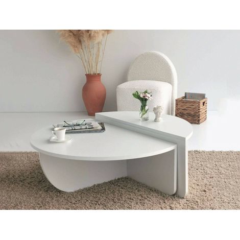 Dmora - Mesa de café Canopus, Mesa de centro baja, Revistero para sofá, Estante de la sala de estar, 90x90h35 cm, Blanco, con embalaje reforzado (1/5)