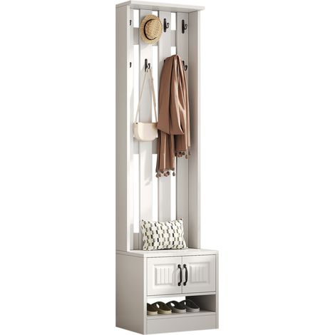 CHICFURN Mobile da ingresso con scarpiera 50x36x190 cm bianco con 8 ganci e seduta (1/5)