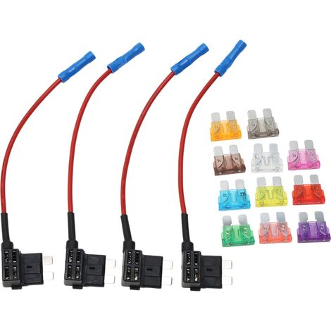 Adaptateur De Fusible Moyen, Kit De Fusibles, Porte-Fusibles, Lot De 4 Porte-Fusibles à Lame CC 32 V 11 Fusibles (2 A, 3 A, 5 A, 7,5 A, 10 A, 15 A, 20 A, 25 A, 30 A, 35 A, 40 A) (1/5)