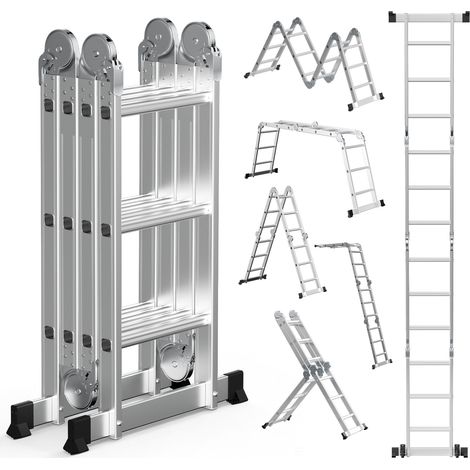TolleTour Scala articolata in alluminio 4x3 gradini, scala multifunzione pieghevole, 150 kg, casa e giardino (1/5)