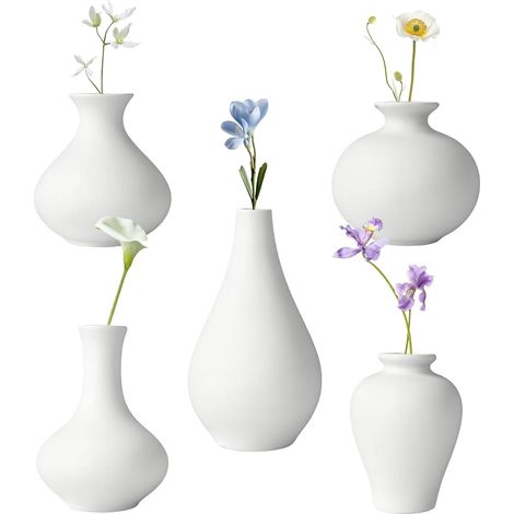 Lot de 5 vases en céramique - 9 cm - Blanc - Peignez vos propres vases à fleurs pour décoration d'intérieur moderne - Pour bricolage, salon, étagère, table à manger, bibliothèque, cheminée (1/5)