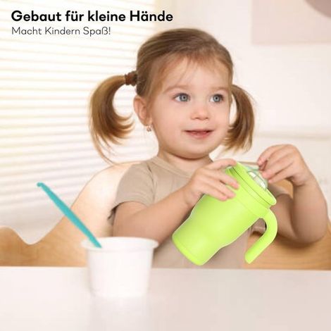 Tazza termica per bambini con cannuccia, 420 ml, tazza con coperchio e manico 3 in 1, a prova di perdite, per scuola, casa, asilo e vacanze. (1/5)
