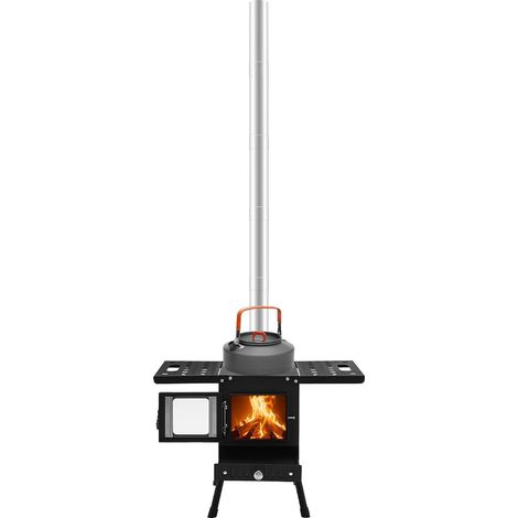 Cheminée de camping portable - Mini réchaud à bois portable - Barbecue à bois - Pour tuyaux - Poêle à bois - Four de camping - Poêle de secours - Chauffage - Acier au carbone - Chasse - Randonnée (1/5)