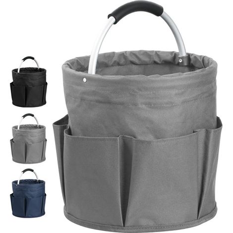 17L Panier à Outils de Seau avec 6 Poches Extérieures, Sac à Outils Jardinage Rond avec Poignée, Corbeille de Rangement en Tissu Oxford pour Stockage (Gris Foncé) (1/5)