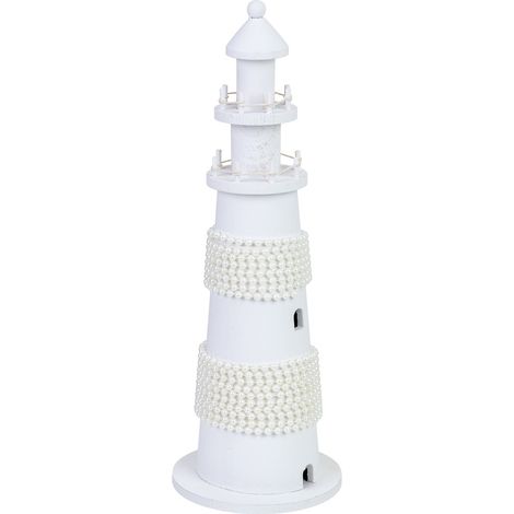 Figura de decoración faro de madera blanco 14x14x40h cm