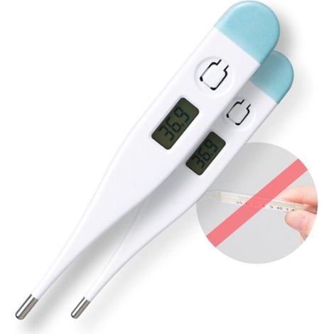 Digital- und Körperthermometer, wasserfest, LCD-Display mit Messbereich +/- .1 ºC, akustisches Signal, quecksilberfrei, glasfrei, Farbe ，Blau und Weiß，2 Stück，Fonepro