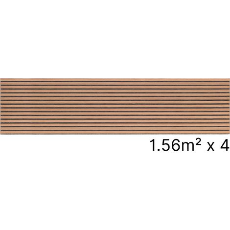 Lot 4 Panneaux Muraux Acoustiques en Bois - 240x60cm - Cerisier Naturel - A Lattes - Panneau Tasseau de Bois Naturel (1/5)