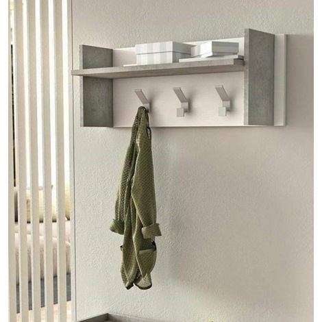 Dmora Muebles de entrada Narciso, Perchero con 3 ganchos, Estante de almacenamiento de pasillo, 100% Made in Italy, Cm 90x29h34, Blanco y Cemento, con embalaje reforzado (1/5)