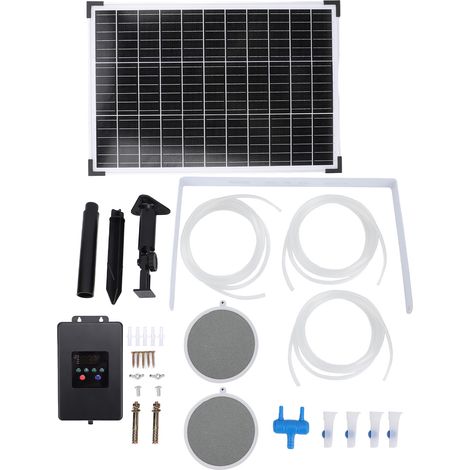Pompe à air solaire 30W pour bassins, puissant oxygénateur pour aquariums hydroponiques et bassins à poissons. (1/5)