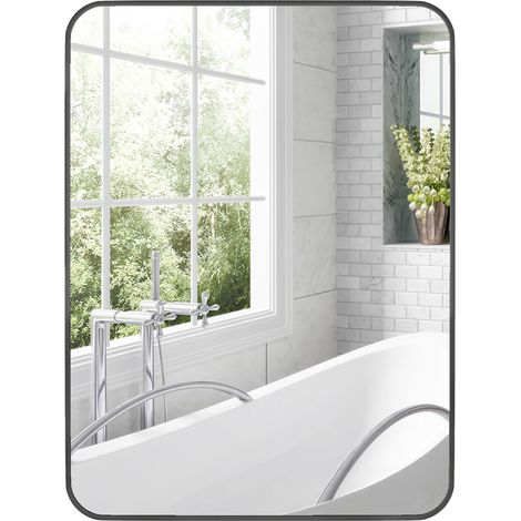 HOMCOM espejo de baño 60x80 cm espejo rectangular espejo de pared con marco de metal vertical u horizontal para recibidor sala de estar negro (1/5)