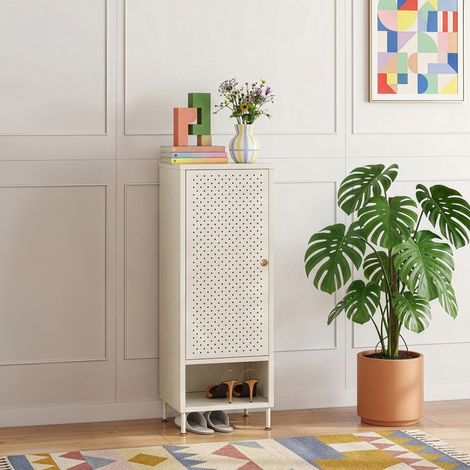Meuble à chaussures Coleraine acier 115 x 43 x 35 cm avec compartiment blanc crème [en.casa] (1/5)
