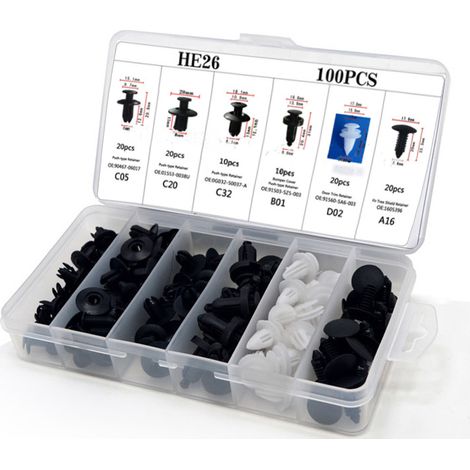 HE26 100-piece universal plastic car clip set, nylon clips YD141 23104cm--DTEKGAZ