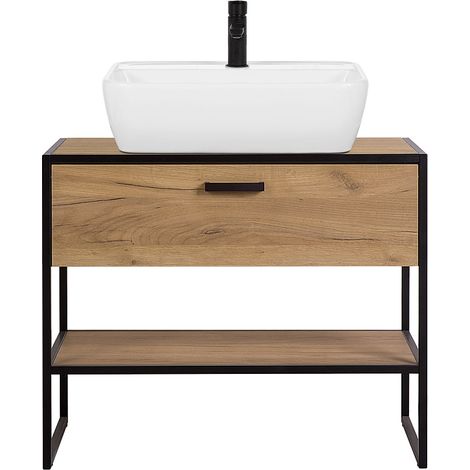 Waschtisch mit Keramik-Aufsatzbecken MANHATTAN-56 Eiche/schwarz B/H/T: 90/89/50cm (1/5)