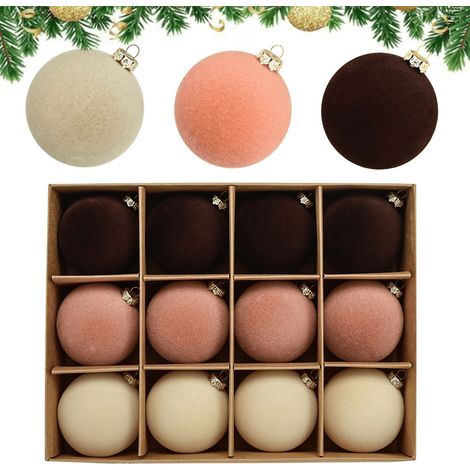 Boules De Noël - Boules En Plastique Flockées - Pour Arbre De Noël Décoration Intérieure Extérieure - 12 Pièces - Diamètre 6 cm (1/5)