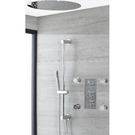 Milano Mirage 3 Outlet Triple Diverter Thermostatic Mixer Shower Valve 400mm Round Ceiling Mounted Recessed Rainfall Shower Head Hand Shower Handset Slide Rail Bar Kit Body Jets - Chrome (1/5)