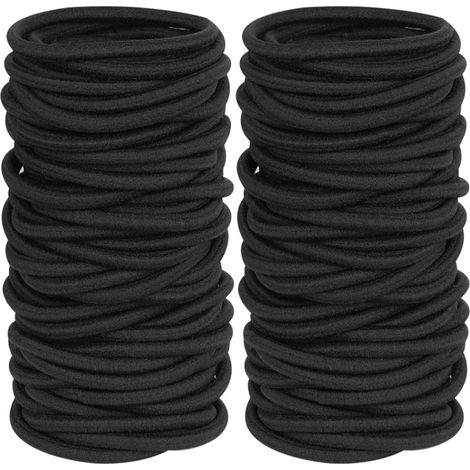 120 élastiques à cheveux noirs pour cheveux épais et bouclés, pour queues de cheval, pour femmes et hommes (4 mm) (1/5)
