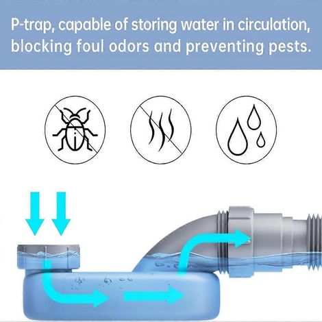 Tuyau de vidange flexible et réglable universel de 1-1/2 pouce à profil bas, en forme de P, convenant aux baignoires autoportantes et aux cabines de douche. (1/5)