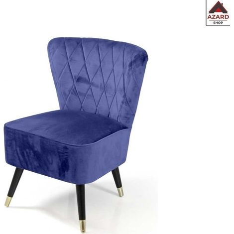 Poltrona in velluto blu con piedi legno cm 63 x 66 x 84 h (1/2)
