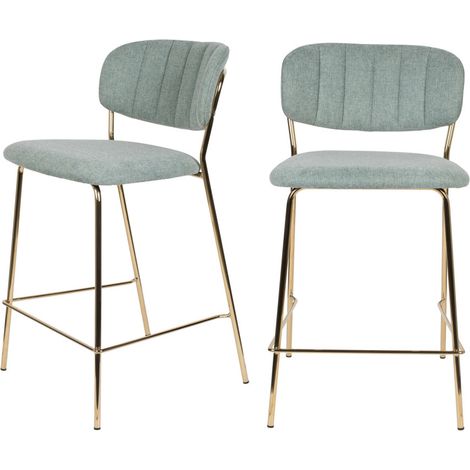 Lot de 2 tabourets de bar en tissu avec pieds dorés H65cm - Vert de gris - JOLIEN (1/5)