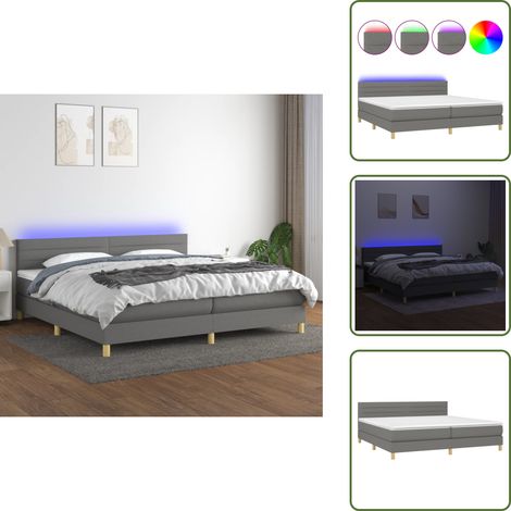 Sommier à lattes de lit et matelas et LED Gris foncé 200x200 cm - Sommier Tapissier - Lit Avec Led - Lit Design - Lit Plateforme - Matelas À Ressorts Ensachés (1/5)