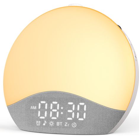 ecozy Réveil Lumineux Simulateur d'Aube, 17 Couleurs de Lumière, 26 Sons Apaisants, Snooze, 20 Niveaux de Luminosité, Bluetooth Sync